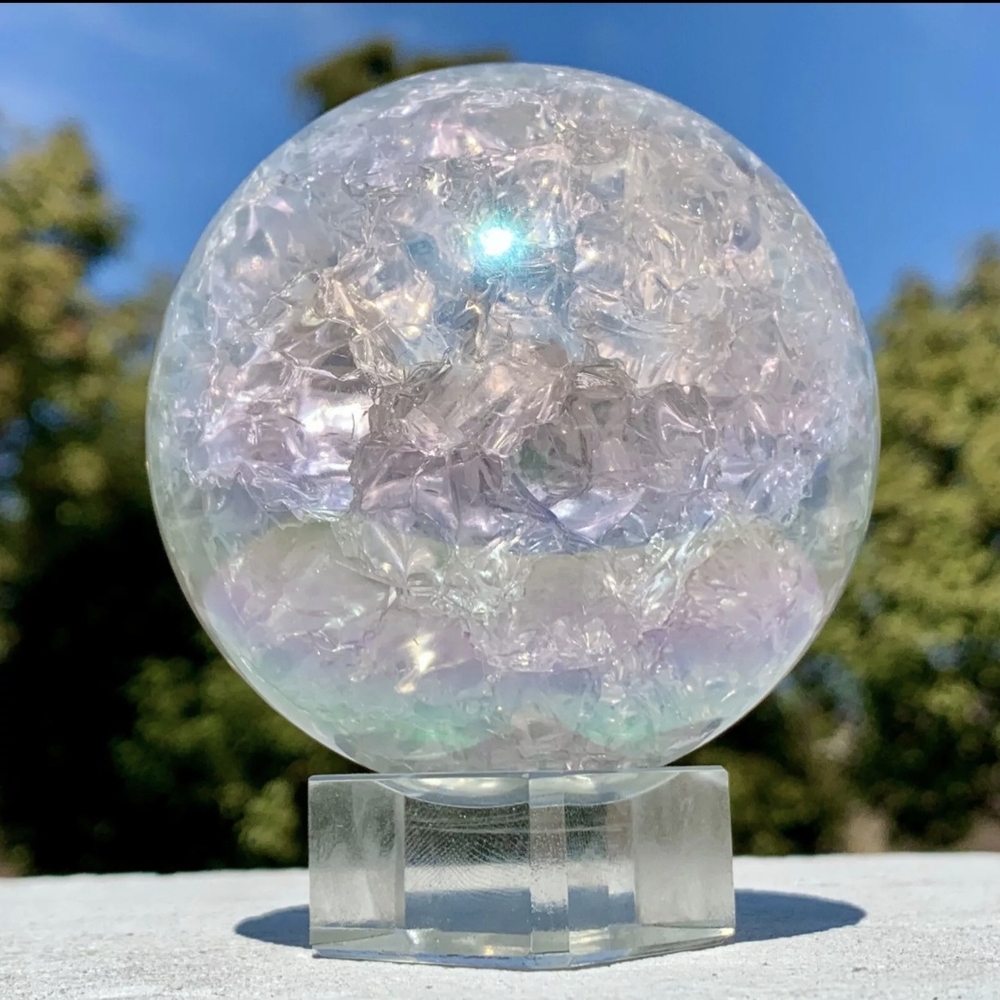 Irridescent Titanium Rainbow Quartz Crystal Ball Sphere Orb New - Picture 10 of 12